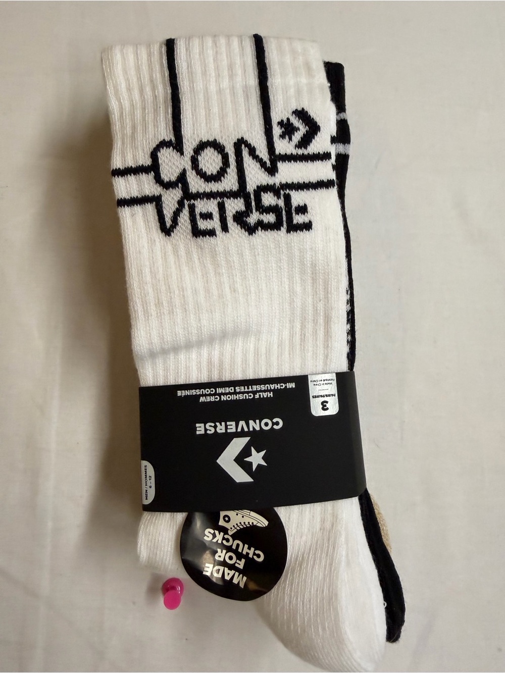 Converse Men's White & Black Crew Socks - Pack of 3